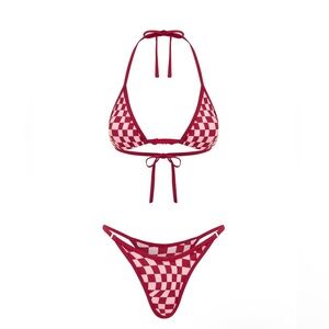 Checkered Red Triangle Bikini Set - Women's Swimwear